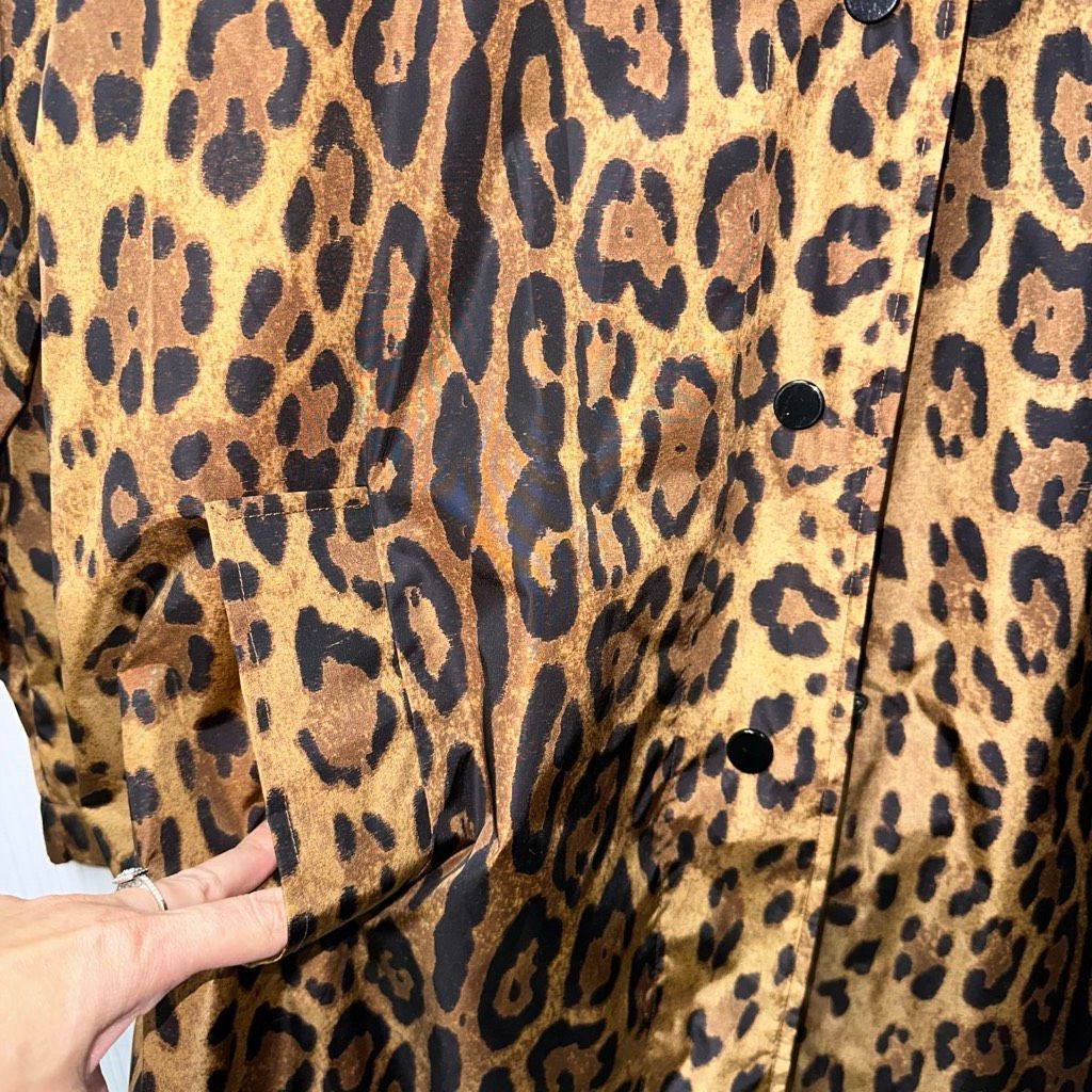Jane Post $695 Leopard Print Nylon Rain Jacket Snap Front Womens Xl New — image 7 of 8